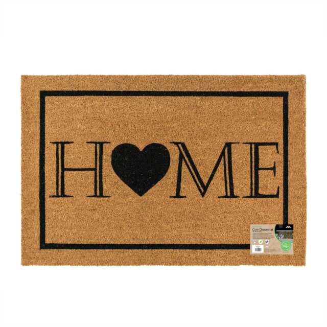 Rackhams Eco-Friendly Latex Backed Coir Entrance Doormat, 60x90cm - Heart Home Welcome - 1 - Brown - image 1