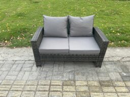 Rackhams 6 Seater Rattan Outdoor Garden Dining Set with Rising Table, Sofa & 2 Footstools - Dark Grey Mixed - thumbnail 6