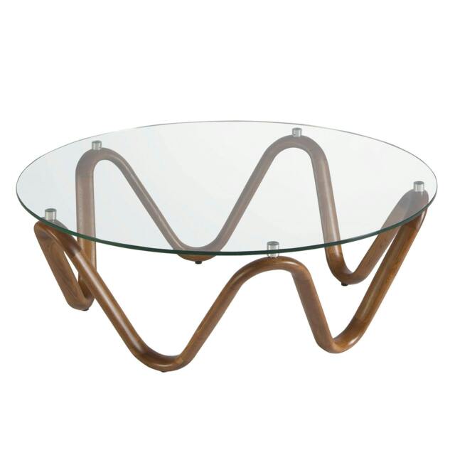 Rackhams Round Tempered Glass and Walnut Round Coffee Table 2124 - image 1