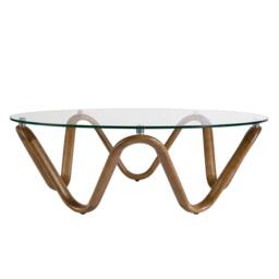Rackhams Round Tempered Glass and Walnut Round Coffee Table 2124 - thumbnail 2