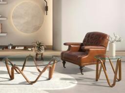 Rackhams Round Tempered Glass and Walnut Round Coffee Table 2124 - thumbnail 6