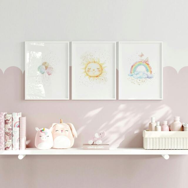 Rackhams Nursery Rainbow Decor - Set of 3 wall art prints - 12 x 16 inches / 30.5 x 40.65 cm - Polyester Canvas 260 gsm - Canvas wrapped - image 1