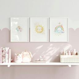 Rackhams Nursery Rainbow Decor - Set of 3 wall art prints - 12 x 16 inches / 30.5 x 40.65 cm - Polyester Canvas 260 gsm - Canvas wrapped - thumbnail 1