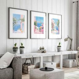 Rackhams Wall Paintings In Living Room - Set of 3 Beach Decor Wall art Prints - A4 8.27 x 11.69 in / 21 x 29.7 cm - Satin Photo paper 280 gsm - Oak Frame - thumbnail 4