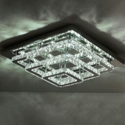 Rackhams 96w LED Ceiling Light 70 x 70 cm Square 3 Tier Crystal Chandelier - Cool White (without remote) - thumbnail 2