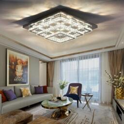 Rackhams 96w LED Ceiling Light 70 x 70 cm Square 3 Tier Crystal Chandelier - Cool White (without remote) - thumbnail 1