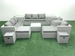 Rackhams Garden Outdoor Furniture Set 12 Seater Rattan Sofa Set with 4 Footstools 2 Side Tables Light Grey Mixed - thumbnail 1