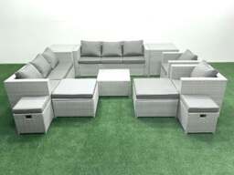 Rackhams Garden Outdoor Furniture Set 12 Seater Rattan Sofa Set with 4 Footstools 2 Side Tables Light Grey Mixed - thumbnail 2