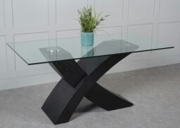 Rackhams Valencia X Shape Glass Dining Table - 160cm Oak - Black - Black - 1