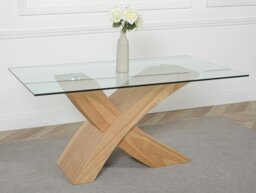 Rackhams Valencia X Shape Glass Dining Table - 160cm Oak - Black - Black - 1 - thumbnail 2