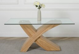 Rackhams Valencia X Shape Glass Dining Table - 160cm Oak - Black - Black - 1 - thumbnail 3