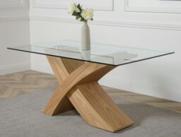 Rackhams Valencia X Shape Glass Dining Table - 160cm Oak - Black - Black - 1 - thumbnail 4