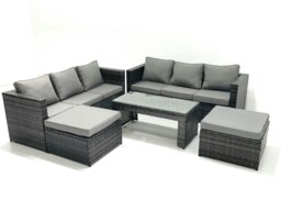 Rackhams Garden Outdoor Rattan Furniture Set with Sofa Coffee table 2 Big Footstools Dark Grey Mixed - thumbnail 1