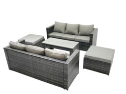 Rackhams Garden Outdoor Rattan Furniture Set with Sofa Coffee table 2 Big Footstools Dark Grey Mixed - thumbnail 2