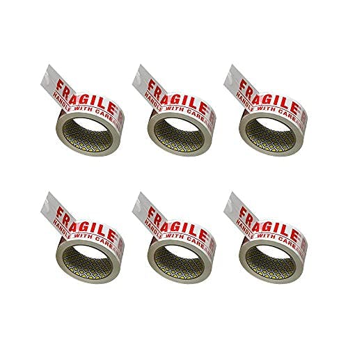 Rackhams - Fragile packing tape Super Strong & Low Noise Fragile Tape for Boxes & packing Heavy Duty Packaging Tape, Tape Pack - 48mm x 66m - Pack of 6 - image 1