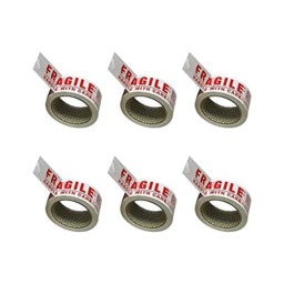 Rackhams - Fragile packing tape Super Strong & Low Noise Fragile Tape for Boxes & packing Heavy Duty Packaging Tape, Tape Pack - 48mm x 66m - Pack of 6 - thumbnail 1