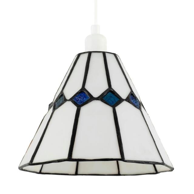 Rackhams White Glass Tiffany Pendant Light Shade with Midnight Blue Diamonds - image 1