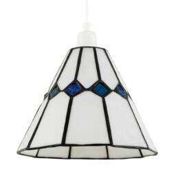 Rackhams White Glass Tiffany Pendant Light Shade with Midnight Blue Diamonds - thumbnail 1
