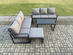 Rackhams Aluminium 4 Pieces Outdoor Garden Furniture Lounge Sofa Set with Oblong Coffee Table Big Footstool Dark Grey - thumbnail 2