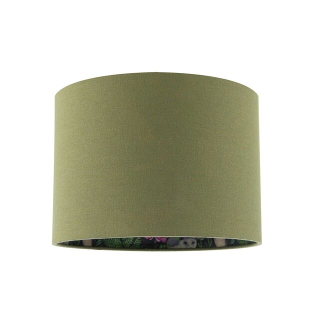 Rackhams Woodland Animals and Forest Drum Lamp Shade with Olive Green Linen - image 1