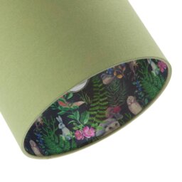 Rackhams Woodland Animals and Forest Drum Lamp Shade with Olive Green Linen - thumbnail 5