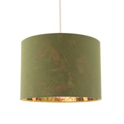 Rackhams Woodland Animals and Forest Drum Lamp Shade with Olive Green Linen - thumbnail 2