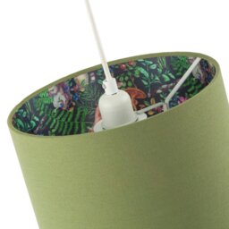 Rackhams Woodland Animals and Forest Drum Lamp Shade with Olive Green Linen - thumbnail 4