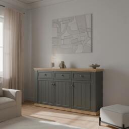 Rackhams Pontypool 3 Drawer & 3 Door Sideboard in Grey and Mauvella Oak - W 169.2 X  H 95.4 X  D 43.5cm - Grey & Mauvella Oak - 1 - thumbnail 1