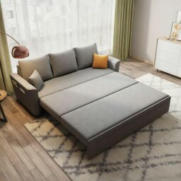 Rackhams Gertrude Sofa Bed Single Seater, Two Seater, Linen - 206cm (with two drawers) - Dark Grey