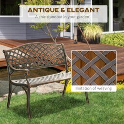 Rackhams Cast Aluminium Garden Bench 2 Seater Antique Park Loveseat, Bronze - thumbnail 4
