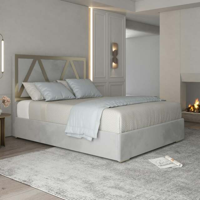 Rackhams Alison Upholstered Soft Velvet Metal Bed Frame - Grey - Grey - Double - image 1