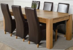 Rackhams Kuba Extra Large Oak Dining Table with Lola Leather Chairs - 6 chairs - Ivory - thumbnail 3