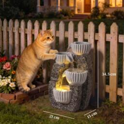Rackhams 4-Tier Bowl Water Feature, Outdoor Water Fountain with LED Lights - Dark Grey - 21L x 15W x 34.5H cm - 1 - thumbnail 3