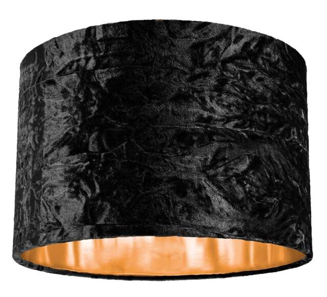 "Rackhams Modern Black Crushed Velvet 12"" Table/Pendant Lamp Shade with Shiny Copper Inner" - image 1