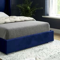 Rackhams Bellini Wide Curved Winged Upholstered Soft Velvet Bed Frame - Blue - Blue - Small single - thumbnail 3