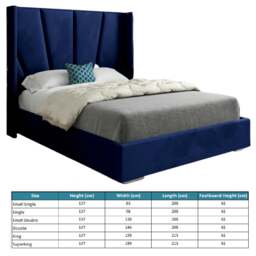Rackhams Bellini Wide Curved Winged Upholstered Soft Velvet Bed Frame - Blue - Blue - Small single - thumbnail 4