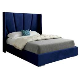 Rackhams Bellini Wide Curved Winged Upholstered Soft Velvet Bed Frame - Blue - Blue - Small single - thumbnail 6