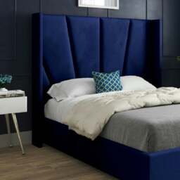 Rackhams Bellini Wide Curved Winged Upholstered Soft Velvet Bed Frame - Blue - Blue - Small single - thumbnail 2