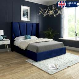 Rackhams Bellini Wide Curved Winged Upholstered Soft Velvet Bed Frame - Blue - Blue - Small single - thumbnail 5