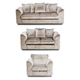 Rackhams Crystal Crushed Velvet 3 Piece Sofa Suite Scatter Back - Silver - thumbnail 2