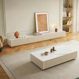 Rackhams Abigail Stylish TV Stand, Sintered Stone, Cream - Dark Grey - 190cm - thumbnail 1