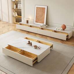 Rackhams Abigail Stylish TV Stand, Sintered Stone, Cream - Dark Grey - 190cm - thumbnail 4