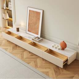 Rackhams Abigail Stylish TV Stand, Sintered Stone, Cream - Dark Grey - 190cm - thumbnail 2