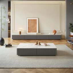 Rackhams Abigail Stylish TV Stand, Sintered Stone, Cream - Dark Grey - 190cm - thumbnail 6