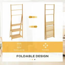 Rackhams Freestanding Natural Bamboo Towel Rack with 3 Towel Rails and 3 Storage Shelves, Space-Saving Foldable Towel Holder for Bathroom - thumbnail 6