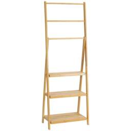 Rackhams Freestanding Natural Bamboo Towel Rack with 3 Towel Rails and 3 Storage Shelves, Space-Saving Foldable Towel Holder for Bathroom - thumbnail 1