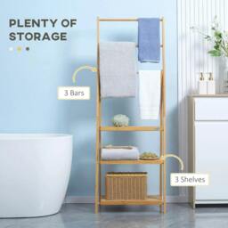Rackhams Freestanding Natural Bamboo Towel Rack with 3 Towel Rails and 3 Storage Shelves, Space-Saving Foldable Towel Holder for Bathroom - thumbnail 4
