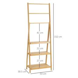 Rackhams Freestanding Natural Bamboo Towel Rack with 3 Towel Rails and 3 Storage Shelves, Space-Saving Foldable Towel Holder for Bathroom - thumbnail 3