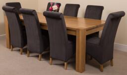 Rackhams Kuba Extra Large Oak Dining Table with Montana Fabric Chairs - 8 chairs - Black
