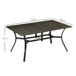 Rackhams Garden Table with Parasol Hole for Patio, Deck, Brown, 150 x 96 x 73cm - Steel - Steel - 150 x 96 x 73 cm - thumbnail 5